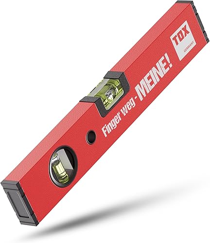 TOX Livella 30 cm, rossa con scritta 'Finger weg - MEINE', bolle orizzontali e verticali, in alluminio con verniciatura a polvere e tappi in gomma antiurto, 1 pezzo, 09790014 - Honorern