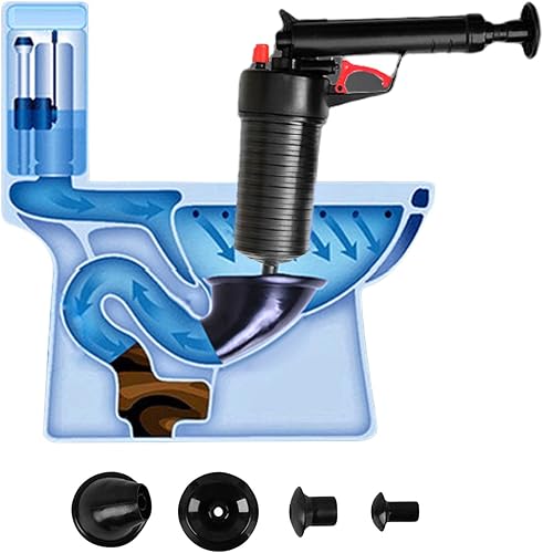 Pistola ad Aria Compressa,Pressione Pulitore per Tubi, 4 Ventose Adattatori per Bagno e Cucina, WC, Vasca da Bagno,Lavandino,Doccia - Honorern