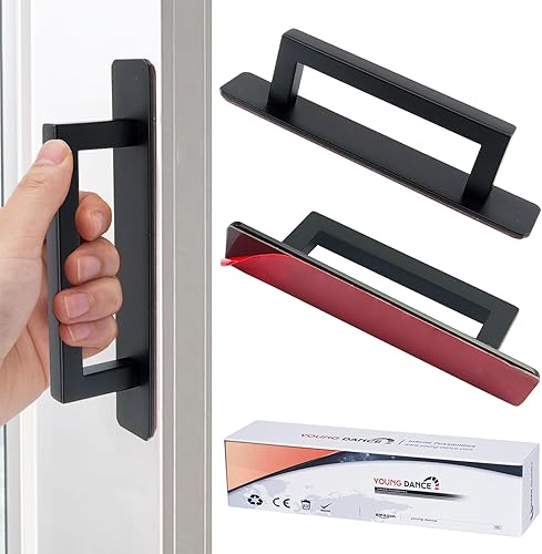 2 maniglie autoadesive per mobili, in acciaio inox, senza foratura, per armadio, cucina, porta scorrevole, porta del balcone (quadrato, nero) - Honorern