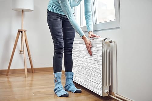 Copertura magnetica per termosifoni di colore bianco, mattoni, 80 x 60 cm, rivestimento magnetico per frigorifero in un magnete flessibile, stampa digitale - Honorern