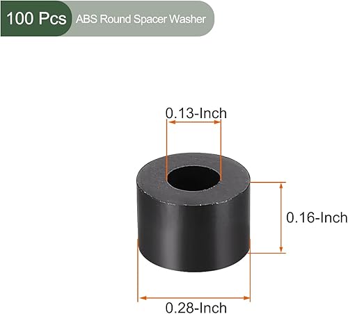 YOKIVE 100pz Nero Rotondo Distanziale, Non Filettato Rondelle con Alto Isolamento Effetto, Mantieni Altezza Coerente, Ottimo per M3 Viti (ABS, 3.2mmx7mmx4mm) - Honorern