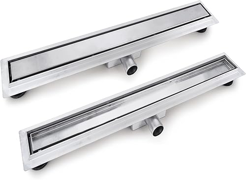 Canaletta di scarico a doppio lato Duplex, autopulente, con sifone antiodore, da 60-120 cm, per bagno, lavanderia, balcone, docce molto piatte, Argento - Honorern