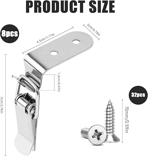 Moschettoni serratura in Acciaio Inox,8 pz Chiusura a Leva,Serrature a Leva in Acciaio,Chiusure Per Cassette Degli Attrezzi,Chiusura a Molla a 90°,Chiusure Ganci per Cassetta Degli Attrezzi Per Armadi - Honorern