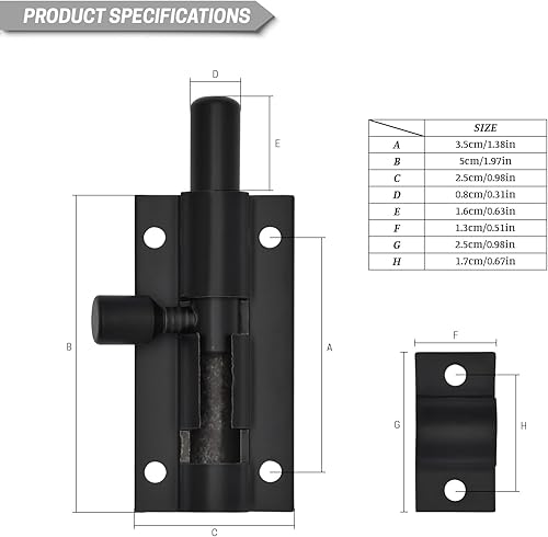 4 pezzi di chiavistello per porta, chiavistello per cancello, chiavistelli per porte interne con viti per porte interne in camere da letto, bagni, armadietti e ripostigli （Bianco,2 pollici) - Honorern