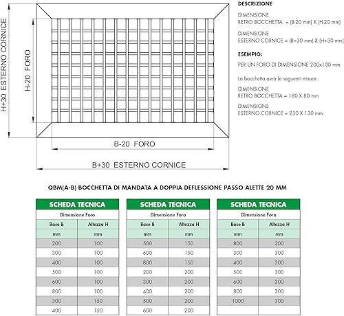 Bocchette e Griglie di mandata in Alluminio Alette Orientabili Varie Misure (200x100 mm, Argento) - Honorern