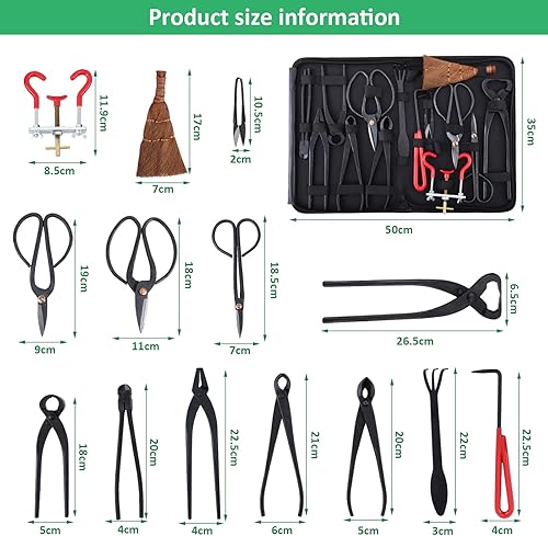 Holzsammlung 14 Pezzi Set di Attrezzi da Giardino Kit Bonsai,Kit Bonsai per Albero Bonsai, Include Forbici Potatura, Forbici Bonsai, Mini Rastrello, Pala a Punta Tonda, Filo Bonsai - Honorern