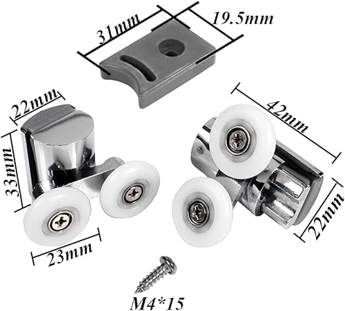 Rotelline Box Doccia 2 Pezzi Rulli Doccia Pulegge di Fissaggio per Porta Doccia Ruote per Guide di Scorrimento per Porta Doccia Rullo per Doccia 23mm Cuscinetti Box Doccia Rulli per Doccia - Honorern