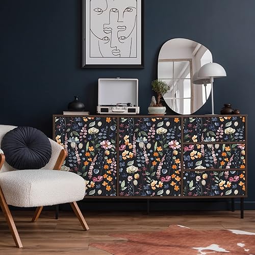 VEELIKE Carta da Parati Foglie Nera 44.5cm×900cm Carta Adesiva Fiori Vintage Pellicola Adesiva per Mobili Floreale Rotolo Adesivo per Mobili Rivestimento Parete Cameretta Salotto Cucina Lavabile - Honorern