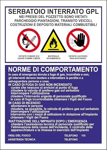 M-ITALY CARTELLO SEGNALETICO - SERBATOIO INTTERRATO GPL - Adesivo Extra Resistente, Pannello in Forex, Pannello In Alluminio (30x42, Plastica) - Honorern
