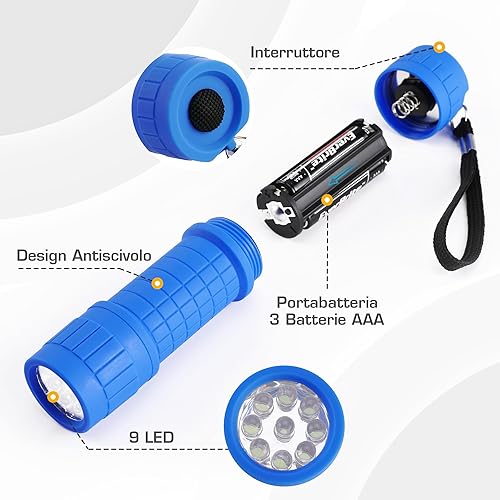Torcia a LED, Set Mini Torcia da 6 Pezzi, Torcia Tascabile Colorata, Ottimo Regalo, Ideale per Campeggio, Attività all'Aperto e Feste [Classe Di Efficienza Energetica A+++] - Honorern