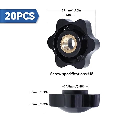 Manopole Dado M8 × 32mm, Set di 20 Bulloni Stella M8 in Plastica Nero, Pomelli Regolabili M8 per Macchinari e Attrezzature - Honorern