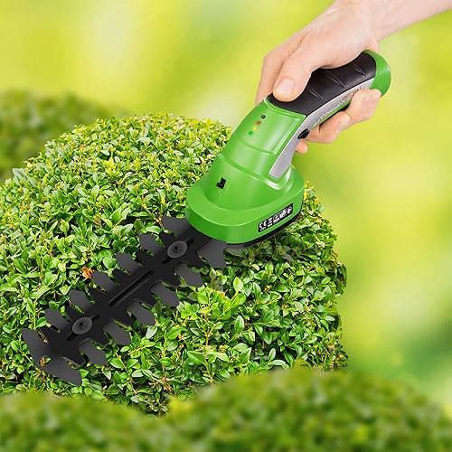 Forbici Tosasiepi 2 in 1 con Accessori, Ideale per Siepi e Prato, Barra Telescopica Regolabile, Batteria 7,2V, Blocco di Sicurezza, Tagliasiepi Telescopico - Verde - Honorern
