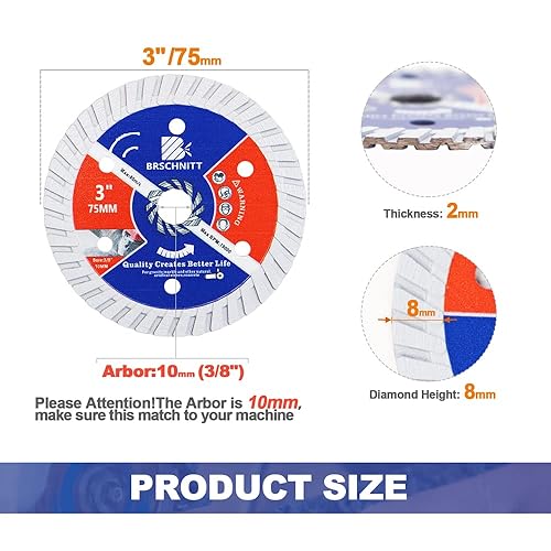 Disco Diamantato 75mm - BRSCHNITT Dischi Taglio Cemento per Calcestruzzo, Pietra, Mattoni, Granito,Cemento,piastrelle tagliare(2 pezzi). - Honorern