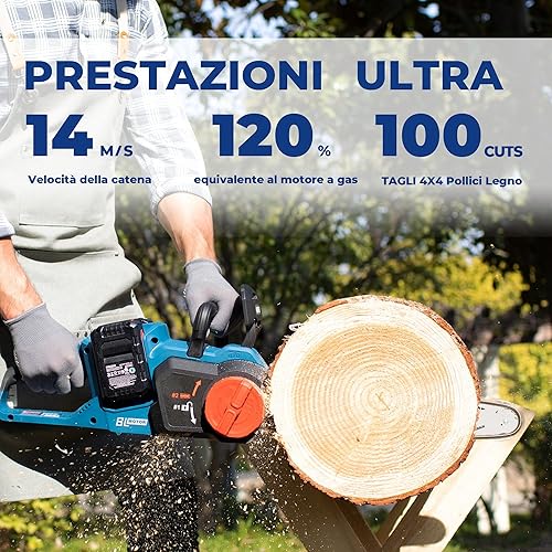 DongCheng, motosega a batteria da 40 V, batteria da 38 cm, motore senza spazzole 14 m/s, velocità di taglio, motosega elettrica con batteria da 2 x 4,0 Ah e caricatore - Honorern