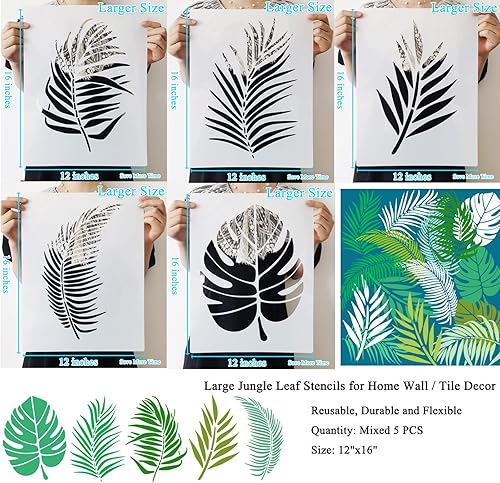 5 stencil grandi a forma di foglia, 30,5 x 40,6 cm, stencil riutilizzabili per dipingere su pareti, mobili, tela, legno, decorazione da parete per la casa, artigianato artistico fai da te - Honorern