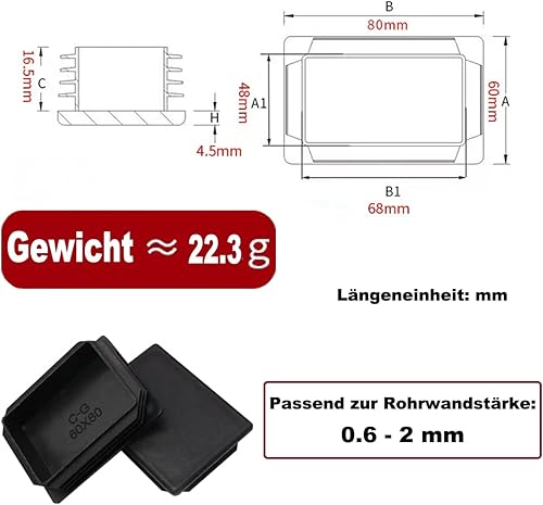 Tappi per tubi rettangolari, tappi in plastica, tappi terminali, tappi, rettangolari per recinzioni, inserti scorrevoli per pali di tubi, gambe e mobili (8 pezzi) (40 x 80 mm) - Honorern