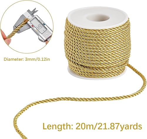 22 iarda/20 m di Cordoncino per Tappezzeria Corda Decorativa Dorata 3mm 3 Strati Cordoncino Ritorto Cordoncino Ritorto Cordoncino d'Onore per Laurea Artigianato Handfasting Decorazioni per L - Honorern