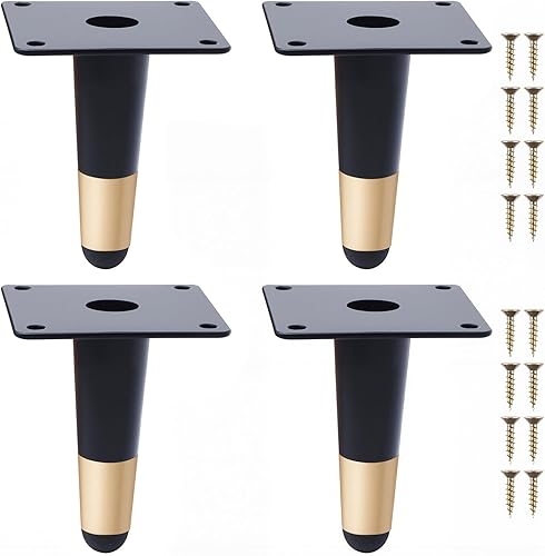 Piedini per Mobili 4Pcs Gambe in Metallo Piedini per Mobili Verticali a Cono Gambe per Tavoli Piedi per Armadietto per Tavolino da Caffè Divani (10cm Altezza,Nero Oro) - Honorern