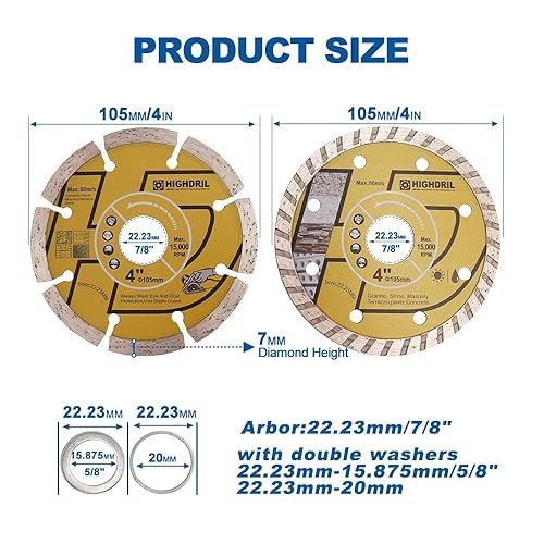 HIGHDRIL Disco Diamantato 115 mm - 2 Pezzi Lame Diamantate Segmentate e 2 Pezzi Lame Diamantate Turbo per Granito, Marmo, Ceramica, Calcestruzzo, Muratura, Terrazzo, Pietra e Porcellana - Honorern