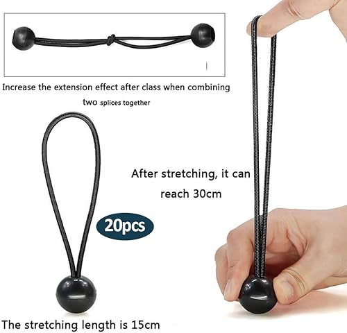 20 pezzi Tenditori per tenda da sole con sfera, corda nera per teloni, tende e teloni, inclusi tenditori per teloni, tende da piscina e anelli per corda con sfera di plastica (15 cm) (nero) - Honorern