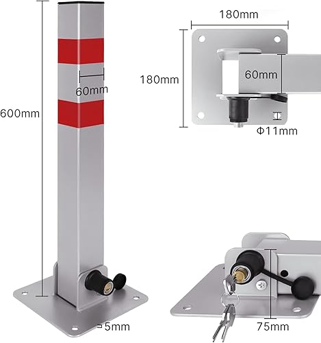 Barriera Parcheggo, Dissuasore Parcheggio Pieghevoli, Barriere Per Parcheggi Con 6 Chiavi e Strisce Riflettenti, 600mm, 1 Pezzo - Honorern