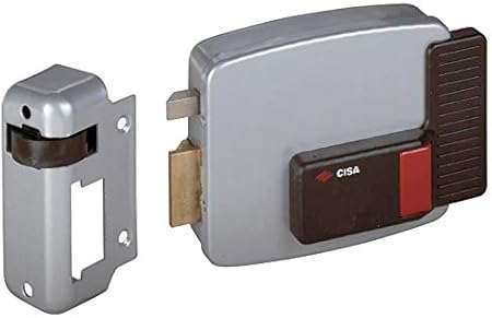 CISA 111611802, Serratura Elettrica da Applicare, 12V, Verniciato Grigio Alluminio, Entrata 80, Mano Sinistra, Cilindro a tubo - Honorern