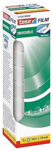 tesa Film Invisible - Nastro adesivo invisibile opaco, resistente all'invecchiamento e agli strappi, 10 m x 19 mm, confezione da 8 - Honorern