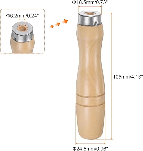Manico per Lime Legno da 3pz, Manici Ergonomici Foro Rotondo da 4,13' e 6,2 Mm, Collare Metallo per Lime Metalliche da 8' - Honorern