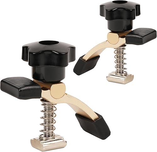 2 Pezzi di Morsetti di Fissaggio T Track, Trattamento Galvanico + Copertura Protettiva in Gomma, Possono Premere Oggetti Spessi 45 mm, Adatti per la Lavorazione del Legno e dei Metalli (Giallo + Nero) - Honorern