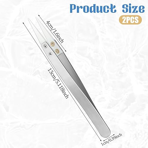 Pinzette in ceramica, 2 pinzette di precisione in acciaio inox e ceramica per elettronica, non conduttive, antistatiche, resistenti alle alte temperature, pinzette a punta fine per un funzionamento - Honorern