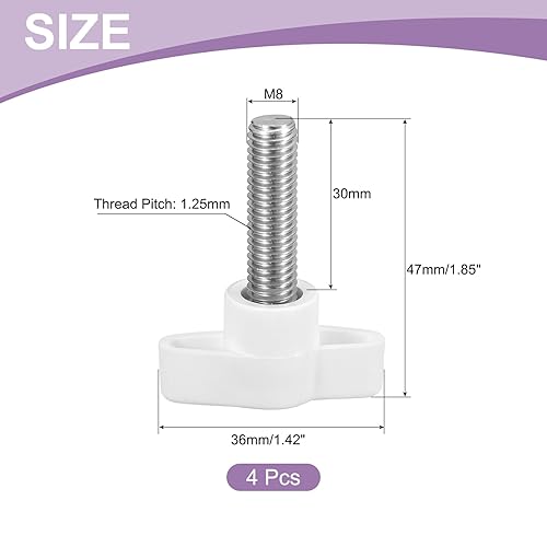 4pz Manopole ad Alette a T a Farfalla, Manopola Serraggio Vite M8 x 30mm Filettatura Maschio Viti Acciaio Inossidabile 304 Maniglia 36mm Dia per Sostituzione Manopola, Bianco - Honorern