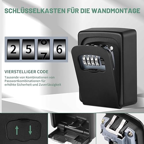 Cassetta di Sicurezza a Chiave Impermeabile, Cassaforte Porta Chiavi da Esterno a 4 Cifre Combinazione Codice, Montata a Parete per Casa/Garage/Casa in Affitto Ecc- Nero - Honorern