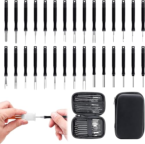 Terminal Removal Tool Kit for Car,30 PCS Strumenti di Rimozione Terminale,Connettore per Auto Elettrico,Connettori Elettrici,Strumento Rimozione Pin con Scatola per Auto(Nero) - Honorern