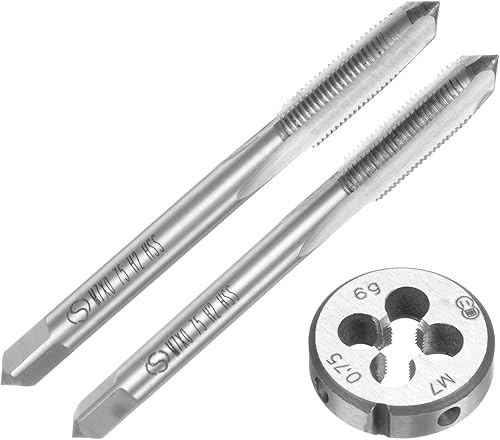 QUARKZMAN Set di 3pz Maschi e Filiera Metrici a Mano, M7 x 0.75 Maschi con Filettatura Conica/Tappo e Filiere Rotondo, Kit di Attrezzi Filettatura a Mano per Riparazione Filetti - Honorern