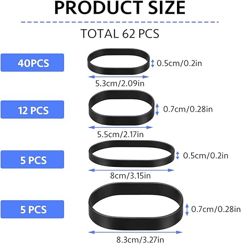 62 Pz Nastri Tattici Heavy Duty Elastici Larghi Spessi - Bande di Gomma Nere UV Resistenti al Calore Freddo per Campeggio Sopravvivenza, 4 Dimensioni - Honorern
