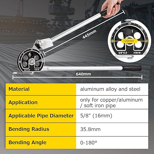 CGOLDENWALL Piegatubi Manuale 5/8'' OD Piegatubi per Impieghi Gravosi 0-180° per Tubi in Rame/Alluminio per La Riparazione di Tubazioni di Condizionatore d'Aria (16mm) - Honorern