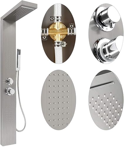 Pannello Doccia a Colonna, Idromassaggio Doccia a Cascata in Acciaio Inossidabile, con Soffione a Pioggia Doccetta (Colore Primario) - Honorern