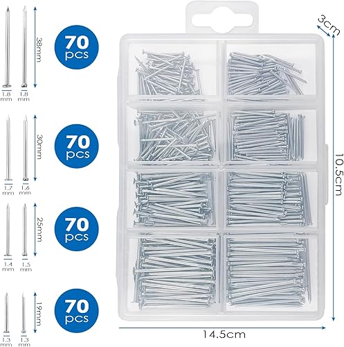 560 Pcs Chiodi per Quadri Muro, Chiodi in Acciaio con Scatola, Chiodini per Appendere Quadri in Mix, Chiodi Cartongesso, Chiodi Legno per l'uso su Cemento, Mattoni, Gesso e Legno - Honorern