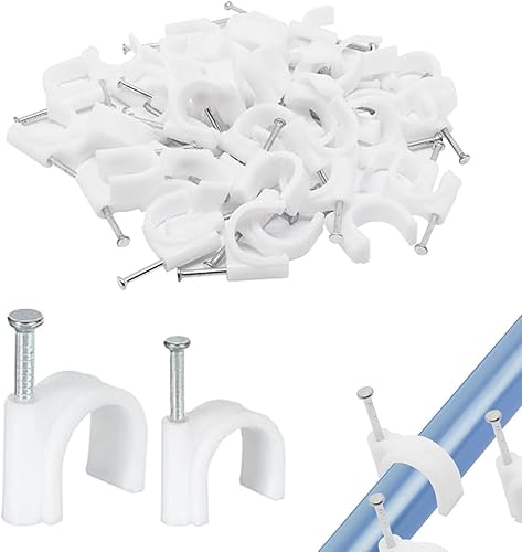 200 Pezzi Morsetti Per Cavi, 2 Dimensioni Durevoli Chiodi Rotondi Morsetti Per Cavi, Morsetti A Chiodo, Fissaggi Per Cavi, Parete Morsetti Per Cavi, Cavo Elettrico, Bianco (4Mm 6Mm) - Honorern