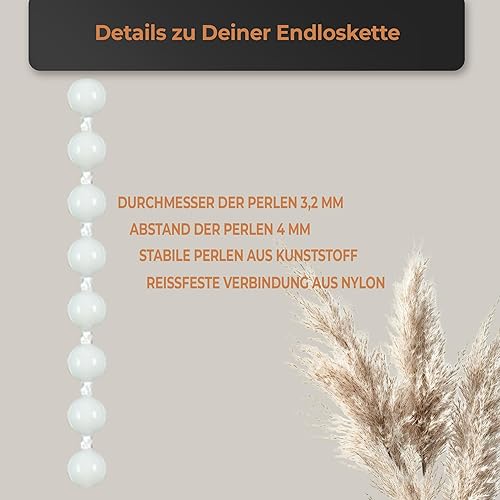 Catena infinita per tenda avvolgibile con paranco a catena, catena di sostituzione, tenda a rullo, lunghezza di funzionamento: 200 cm, colore: bianco, 4,5 x 12 mm, catena per persiane, tende - Honorern