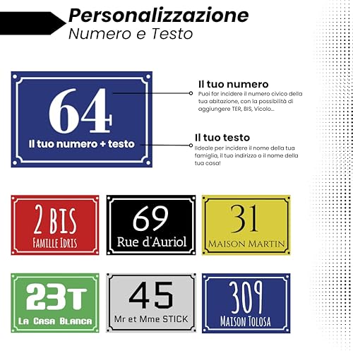 Numero civico esterno PVC 15x10 cm – Numero civico personalizzato con Testo & Logo [ Targa personalizzata da esterno ] - Honorern