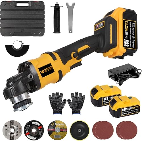 Smerigliatrice angolare a batteria, professionale, 21 V, set elettrico con 2 batterie da 5 Ah, diametro disco 125 mm, 30,000 giri/min, motore senza spazzole, 3 velocità, per separazione, levigatura e - Honorern