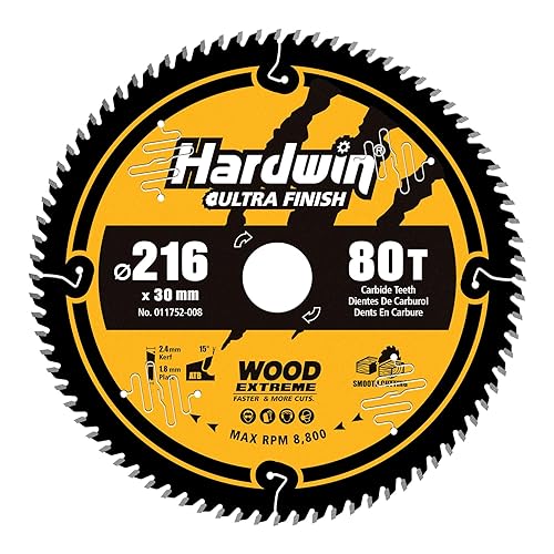 Hardwin Lama per sega circolare, 216 mm, 80 denti, ATB, carburo di tungsteno, foro 30 mm, compatibile con seghe da tavolo/portatile/su rotaia - Honorern