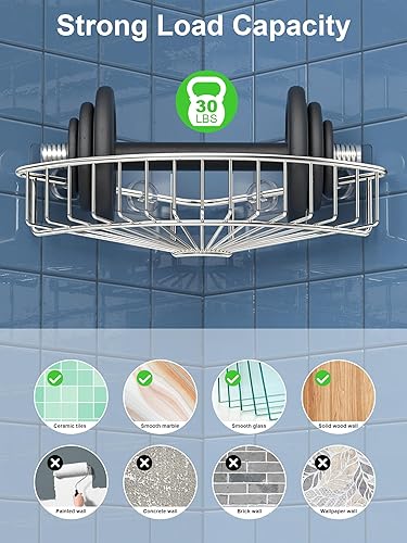 [2 Pezzi Angolo Mensola da Doccia Senza Foratura SUS304 Mensola Bagno da parete per Bagno, WC, Dormitorio, Cucina, In acciaio inox (Argento) - Honorern