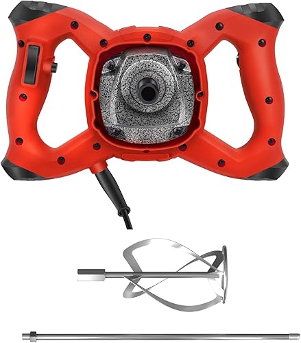 Agitatore per calcestruzzo e malta – 2600 W elettronico continuo a 6 marce 0 – 1700 giri/min, ergonomico, attacco agitatore M14, miscelatore manuale per vernice, intonaco e massetto, rosso - Honorern
