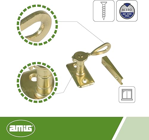 Amig - Aldabilla Tipo San Sebastian per persiane Mod.12 | 50 x 25 x 20 mm | Chiusura interna per ridurre rumori e correnti d'aria | in acciaio ottone | Include tirafondi - Honorern