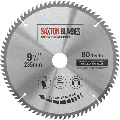Saxton TCT23580T - Lama per sega circolare TCT per legno, 235 mm x 30 mm foro x 80T, per Bosch, Dewalt, Makita - Honorern