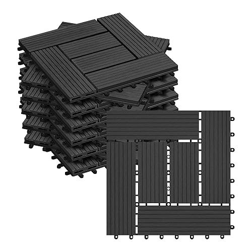WOLTU Pavimenti da Esterno Balcone/Giardino/Terrazza Piastrelle ad Incastro in WPC, Legno Composito Antracite (11 Pannelli / 1 ㎡) - Honorern