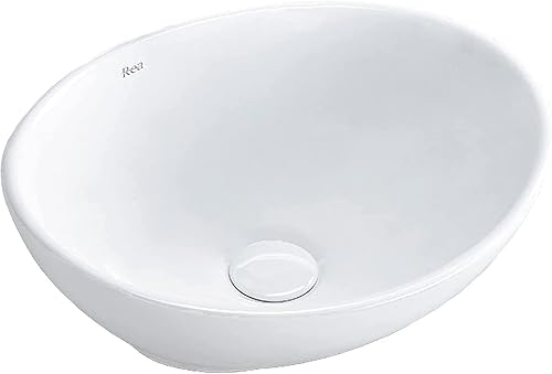 VBChome Lavabo piccolo + pop-up Click-Clack cromato, 34 x 27 x 13 cm, in ceramica, colore bianco, ovale, lavabo, lavabo da appoggio, lavabo per ospiti, WC - Honorern