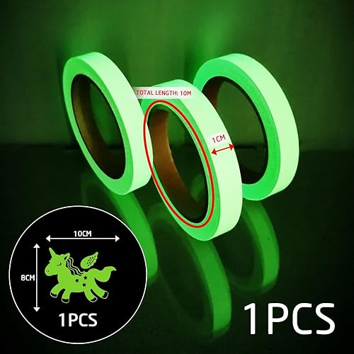 1 striscia luminosa e 1 adesivo per interruttore della luce, nastro fluorescente autoadesivo, nastro con logo, nastro adesivo di sicurezza impermeabile staccabile. 10 mm * 10 m - Honorern